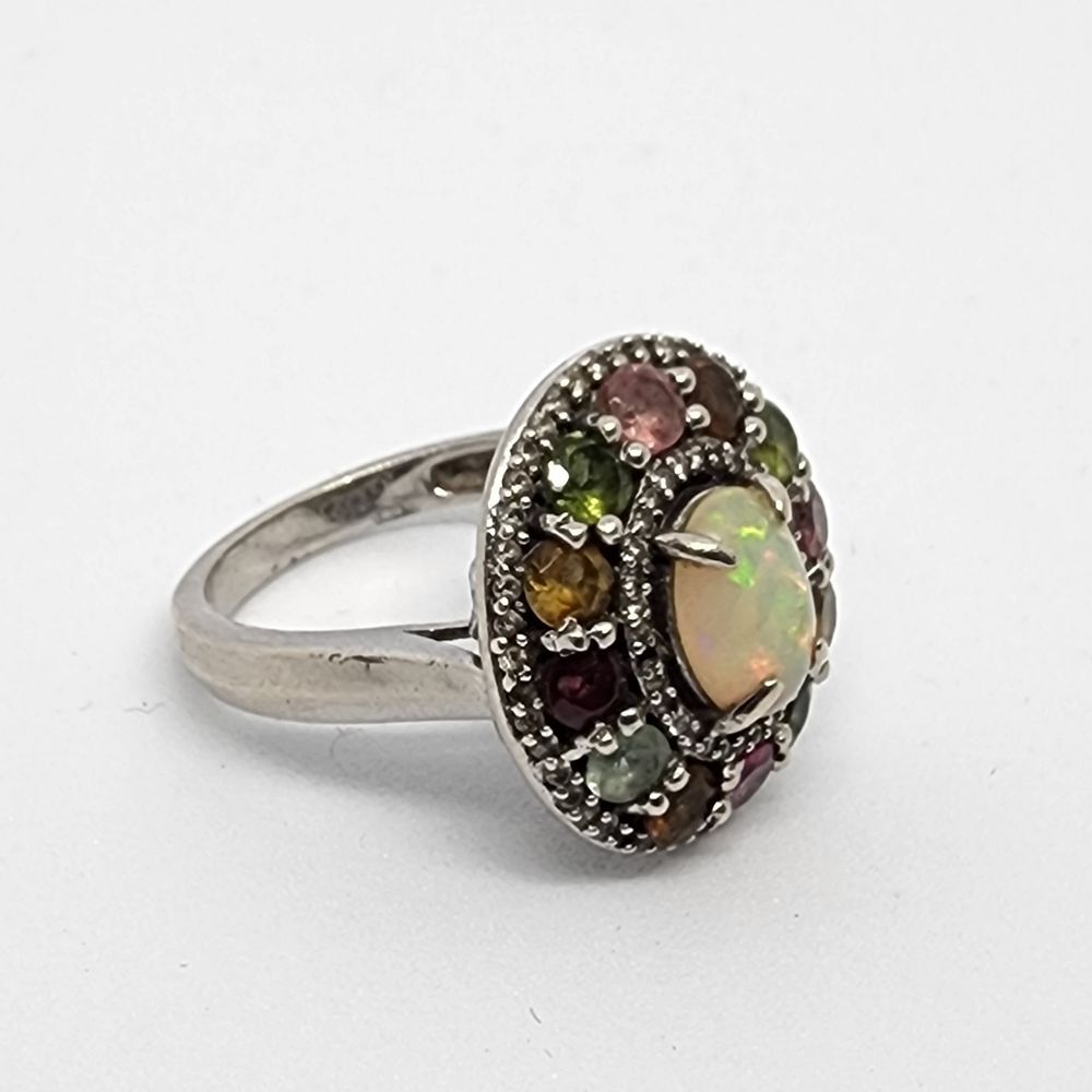 Carol Brodie Rarities 925 Sterling Fire Opal Multi Tourmaline Ring Size 8